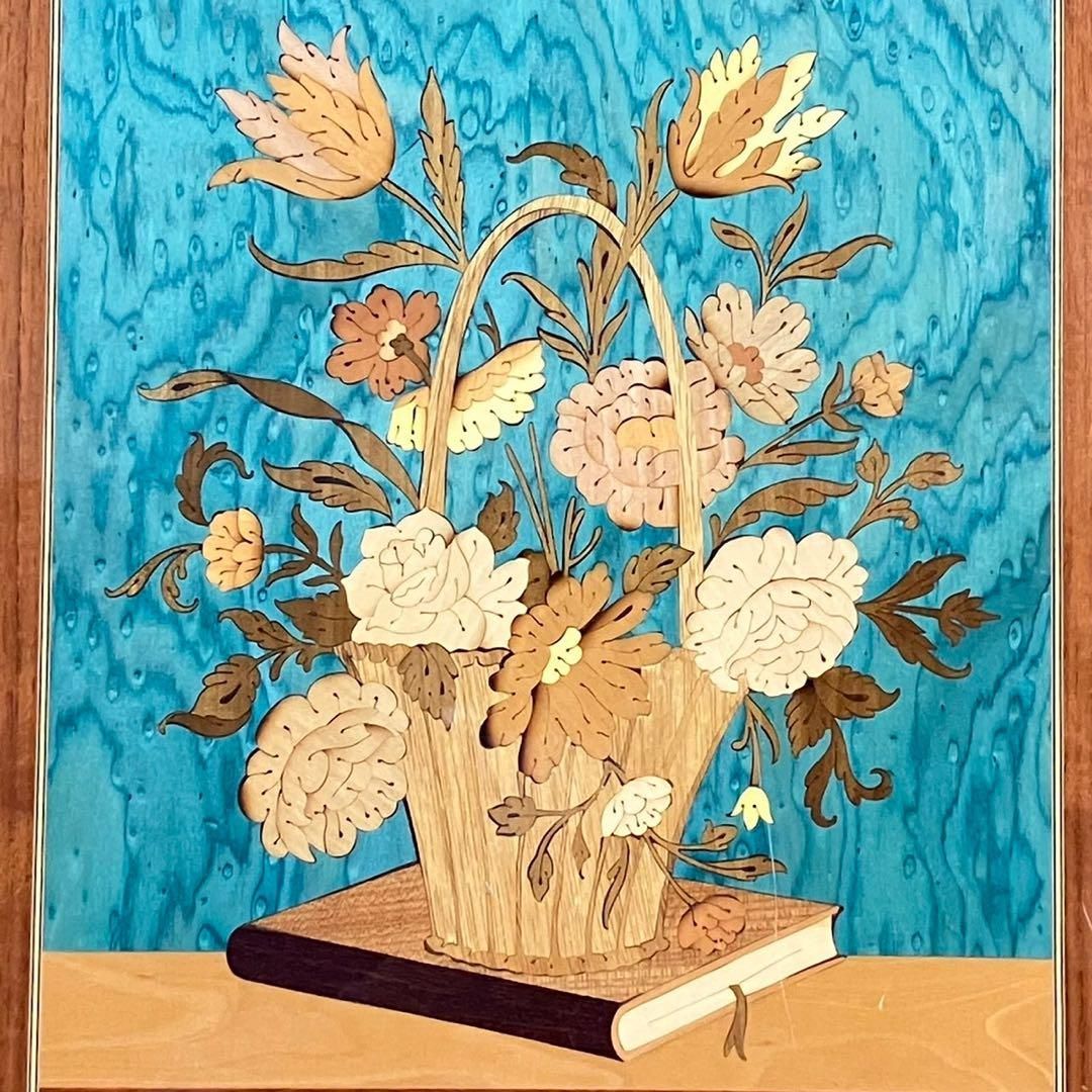希少 DEMAIN ドマン 象嵌細工 寄木細工 木画 壁掛け 花 イタリア