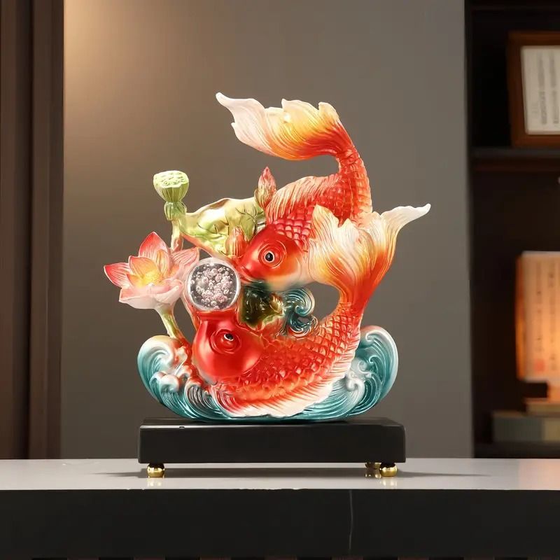 鯉 置物 蓮華 樹脂製 金運アップ 開運 商売繁盛 玄関 インテリア
