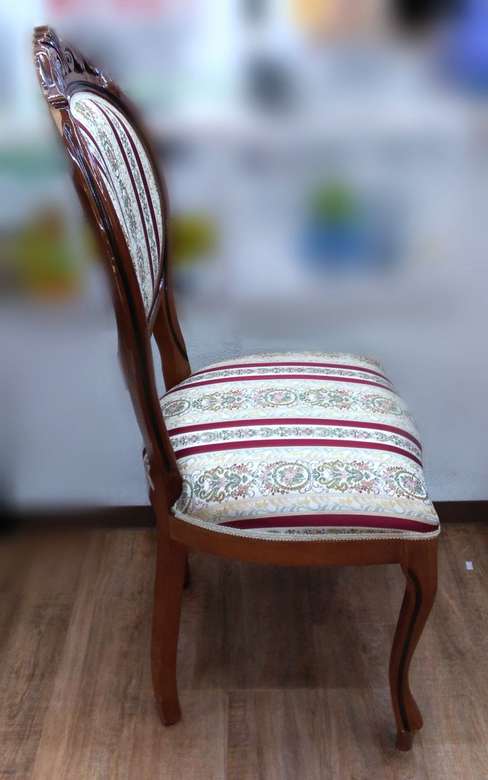 ダイニングチェア 猫脚 アンティーク風 木製フレーム ストライプ柄