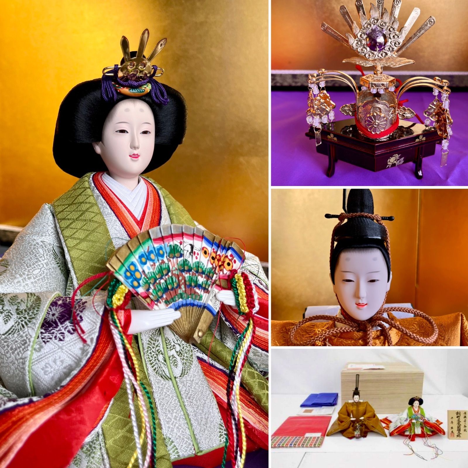 新品☆桐箱☆本金仕上げの天冠付☆大きな天上人の親王飾り☆京八番