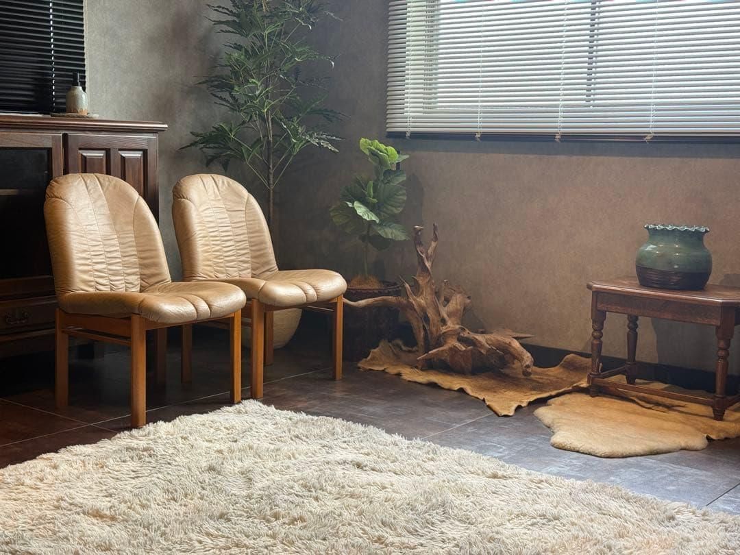 ②FUKURA フクラ レザー ヴィンテージ レトロ 本革 ミッドセンチュリー