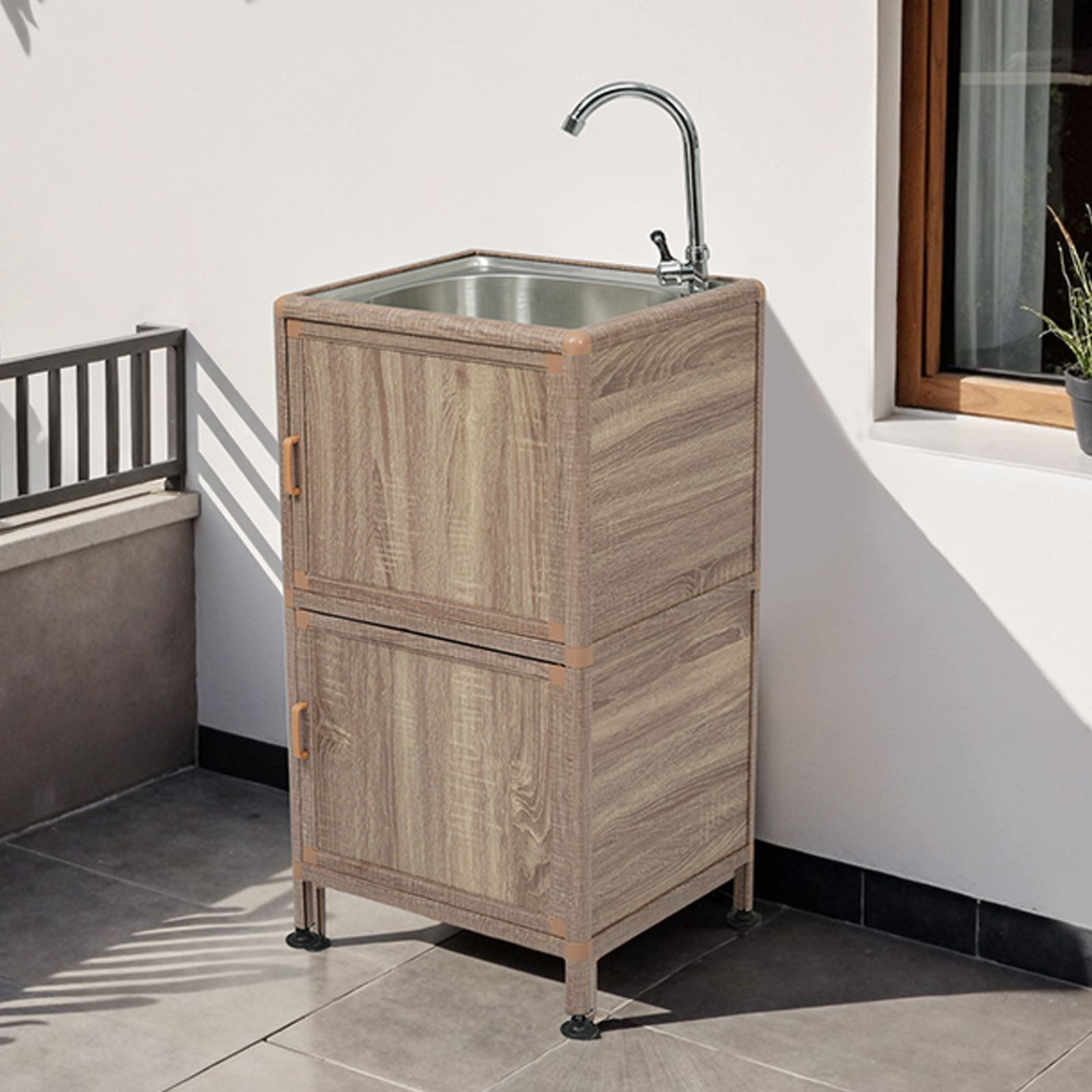 囲い付きで便利】屋外 流し台 ステンレス W46×D35×H108cm ガーデン