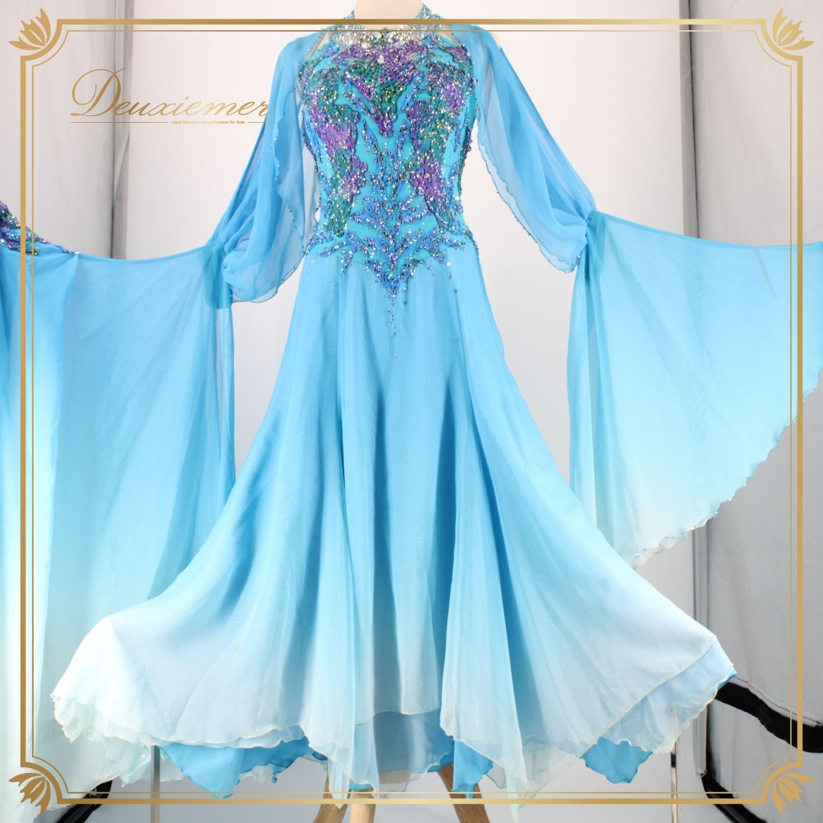 社交ダンス☆新作☆レッスンウェア☆オリジナル☆トップス☆青 社交