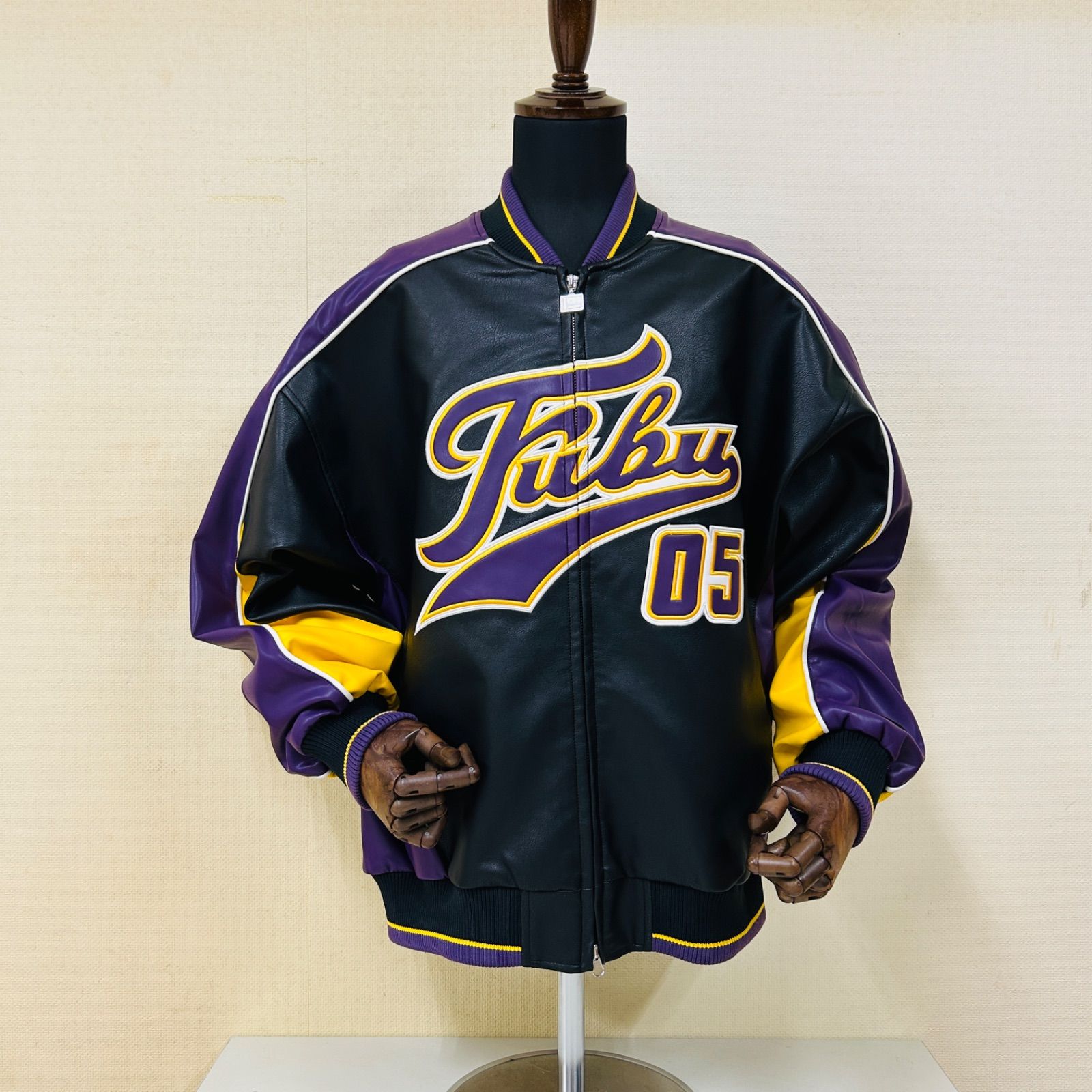 新作】【FUBU／フブ・Faux Leather Game Jacket（パープル