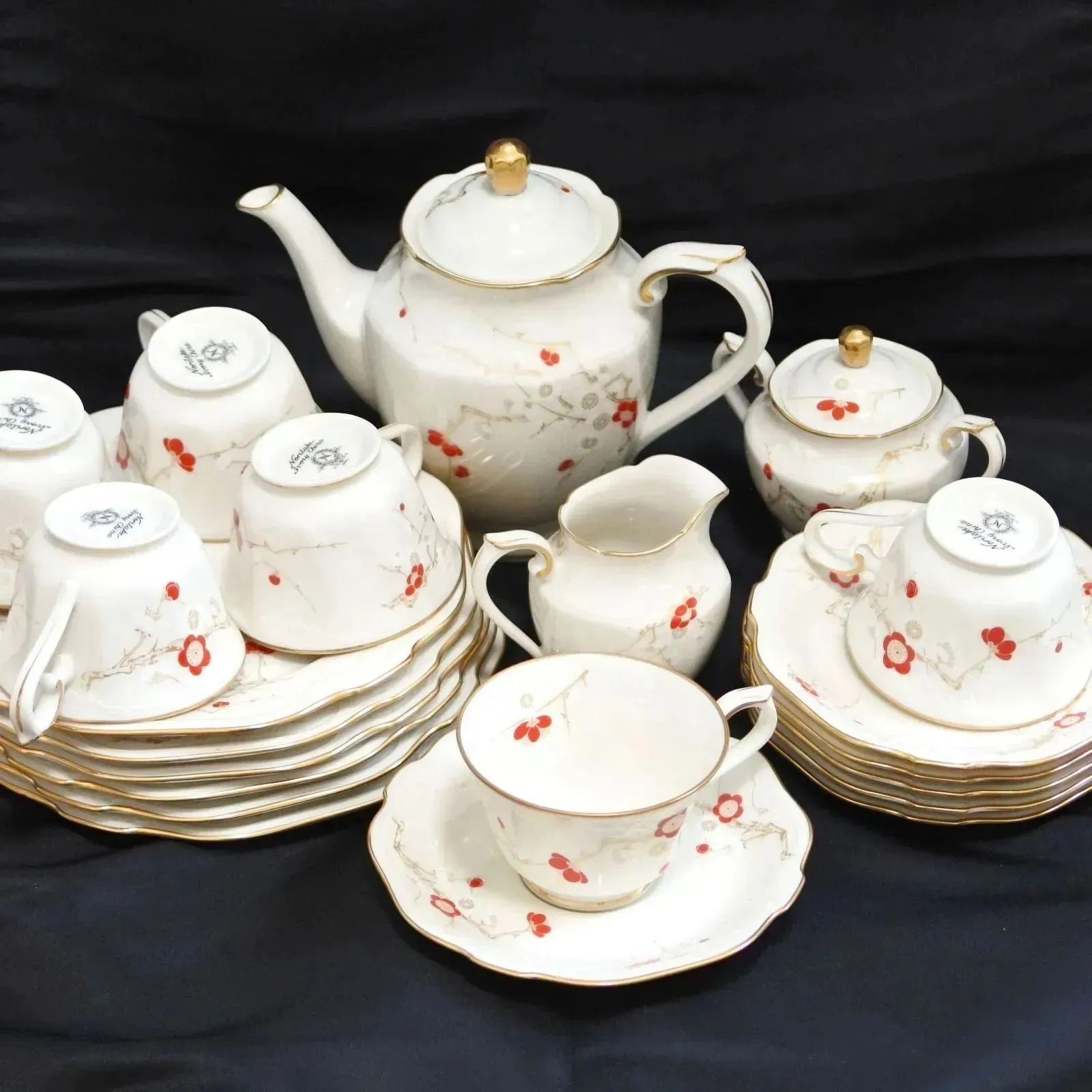 美品 Noritake ノリタケ アイボリーチャイナ ティーセット 紅白 梅