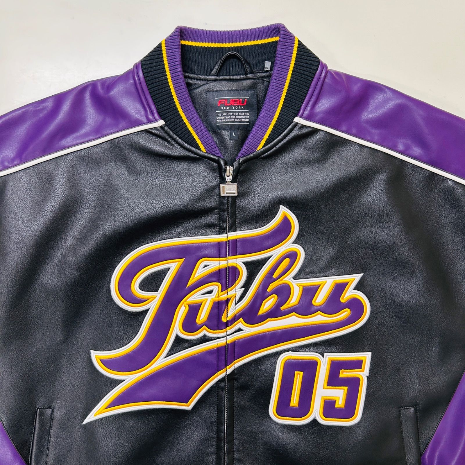 新作】【FUBU／フブ・Faux Leather Game Jacket（パープル