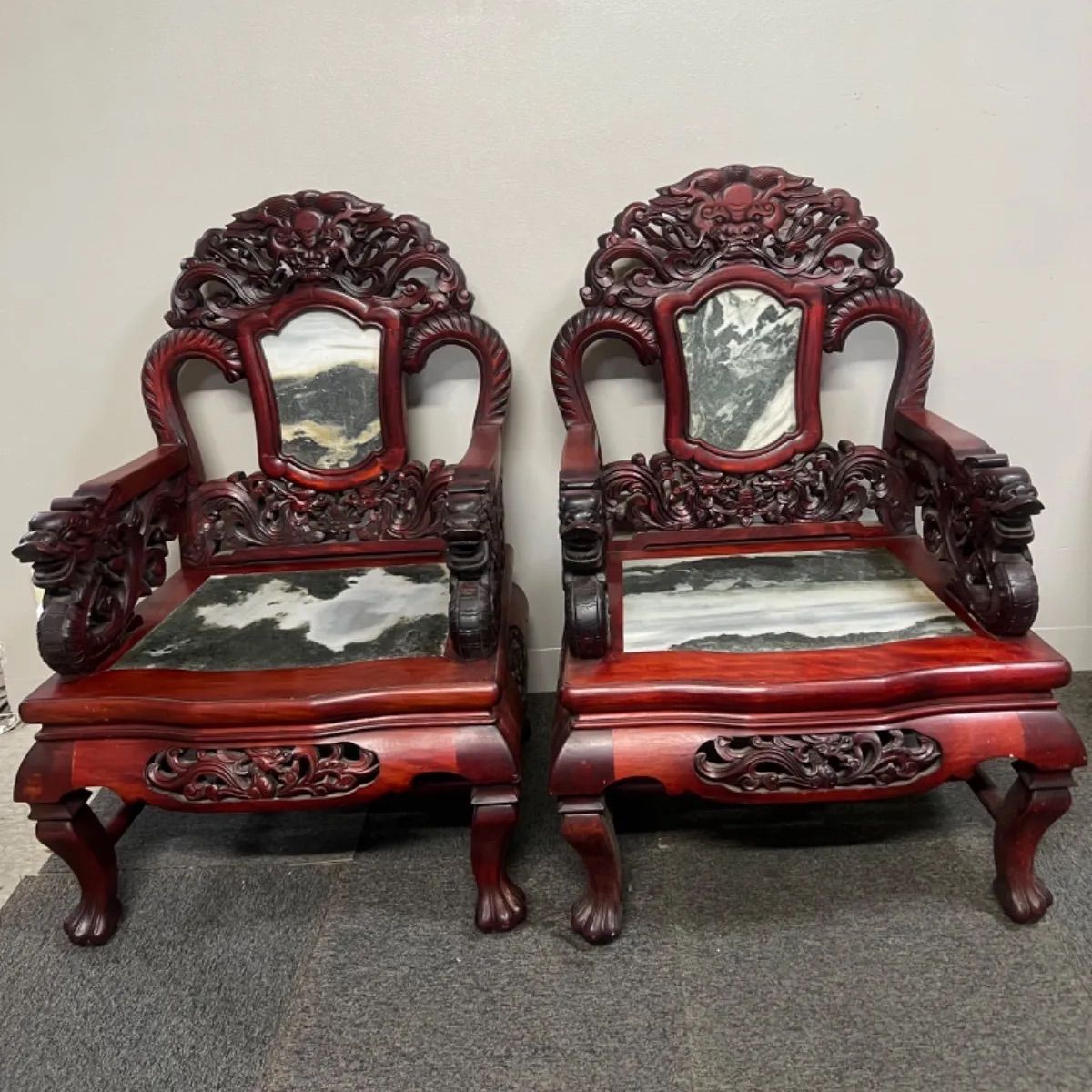 ⭐︎ 送料込み 中国家具 大理石椅子 手彫り 当時物家具 座緑