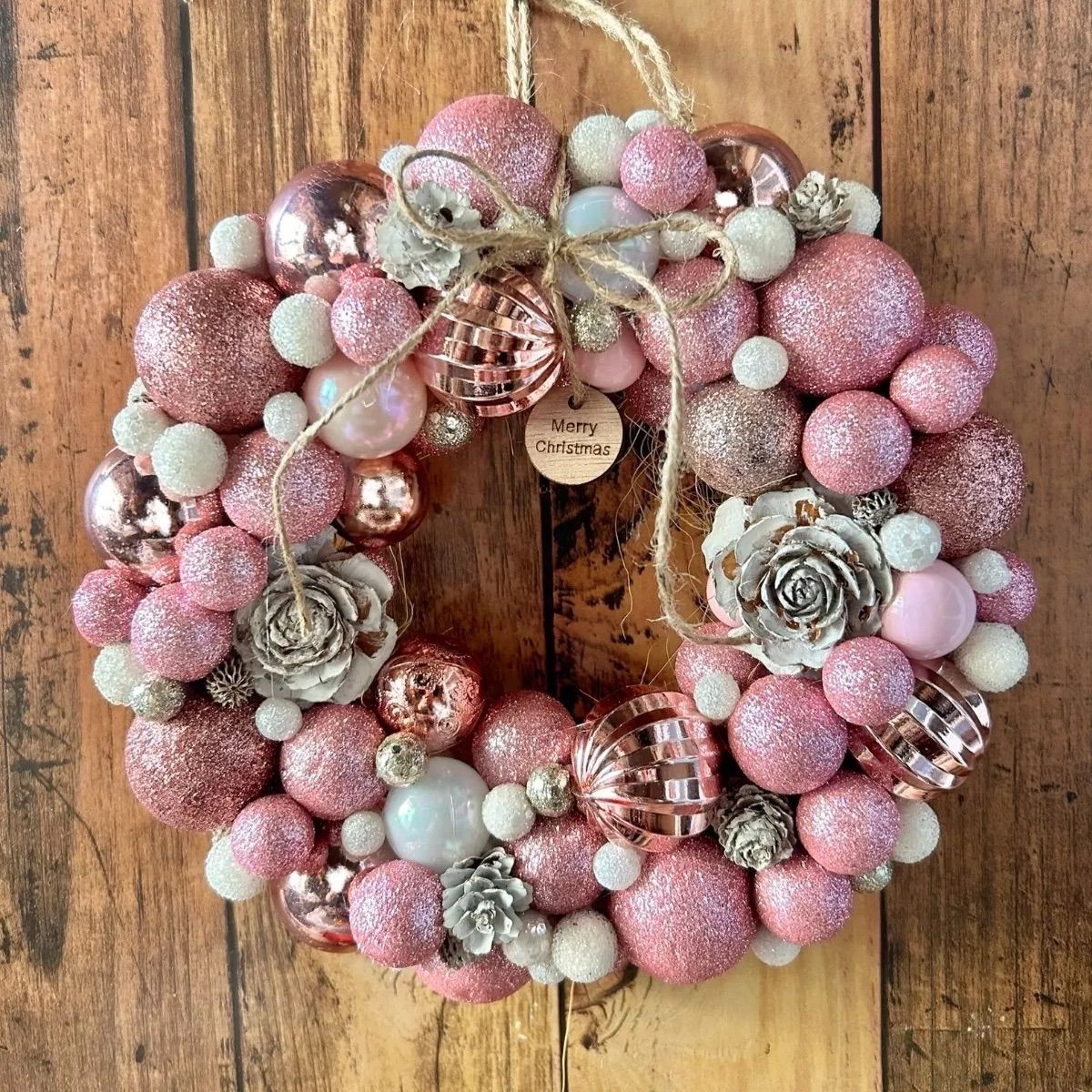 6-187クリスマスリース Xmasリース ピンクリース ドアリース 玄関