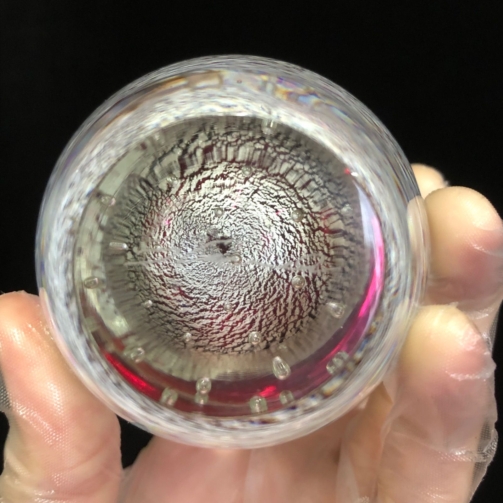 希少 黒木国昭 宙吹きガラス 銀彩気泡 花瓶 クリア 赤 一輪挿し 作家物