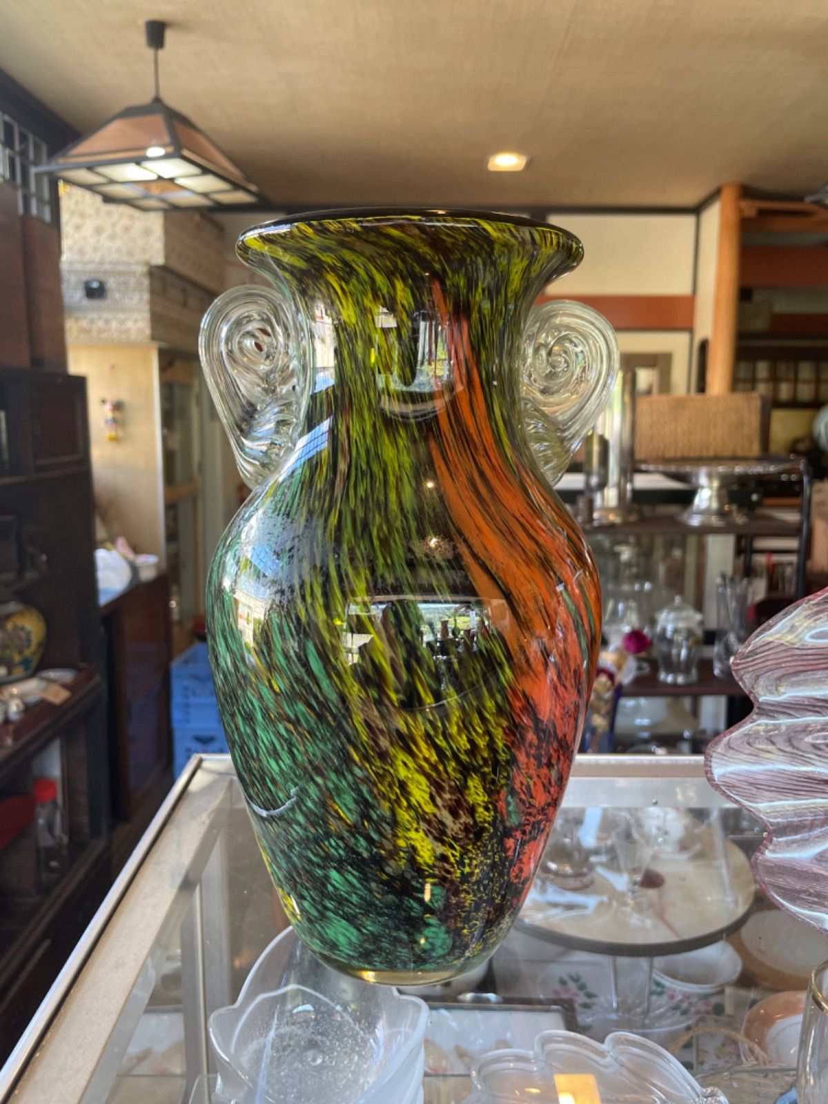 カメイガラス 花瓶 フラワーベース 花器 レトロ 昭和レトロ レトロ