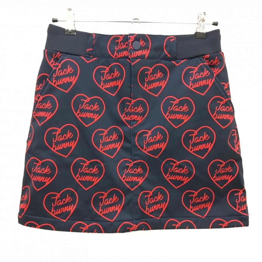 美品】ジャックバニー スカート ネイビー×レッド ロゴ ハート柄 裏起毛