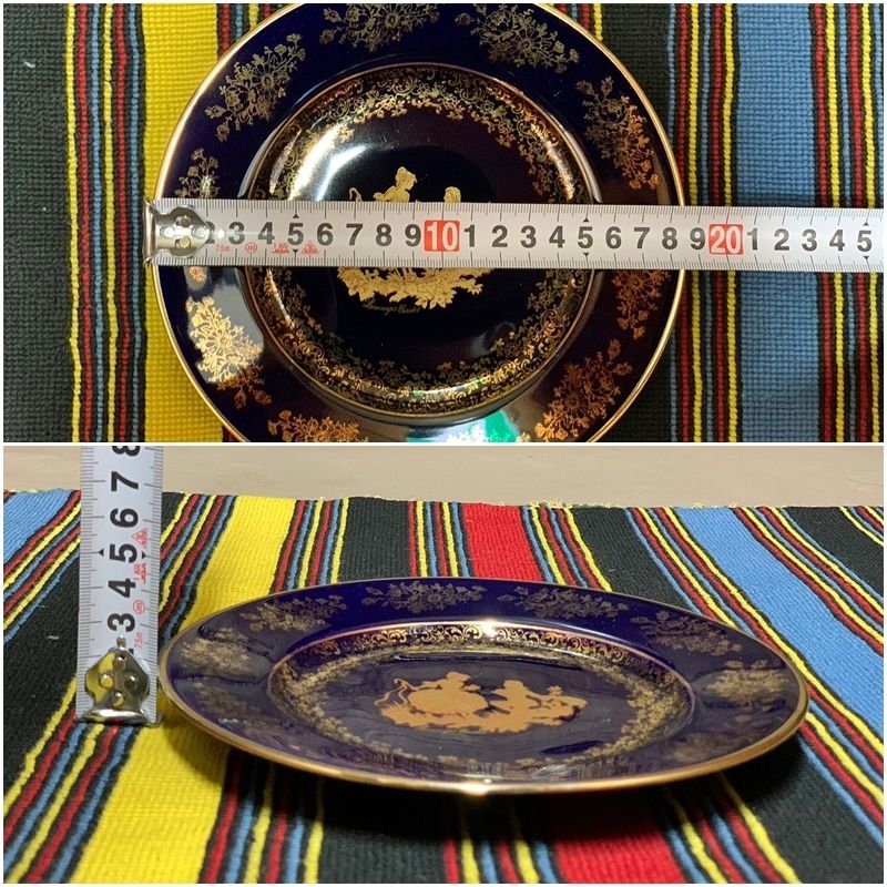 リモージュ 皿 プレート 5枚 LIMOGES CASTEL ケーキ皿 金彩 コバルト