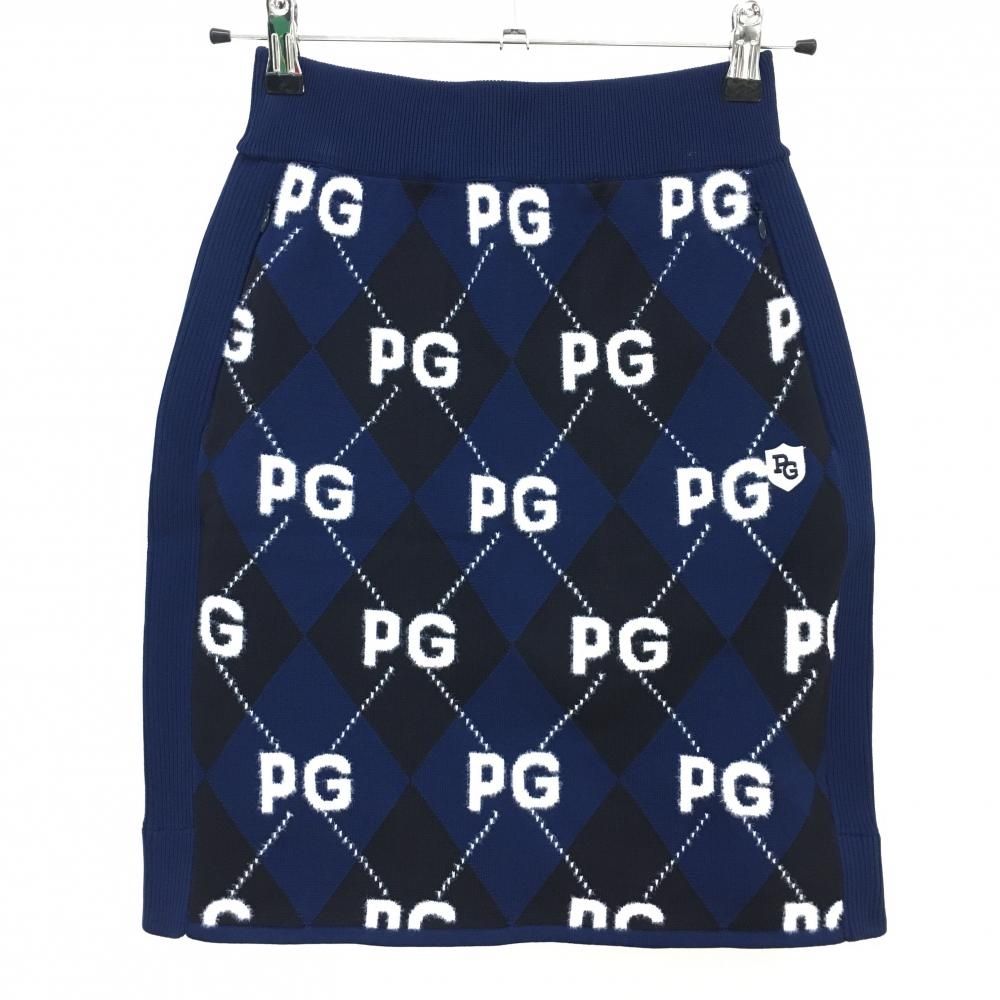 新品】パーリーゲイツ ニットスカート ネイビー×白 ロゴ総柄