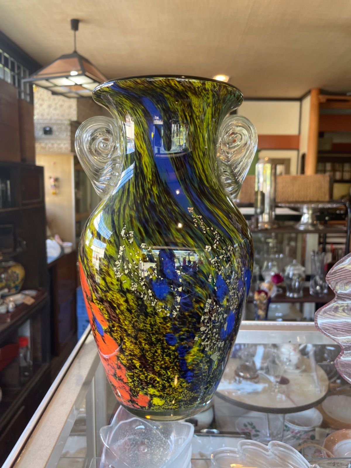 カメイガラス 花瓶 フラワーベース 花器 レトロ 昭和レトロ レトロ