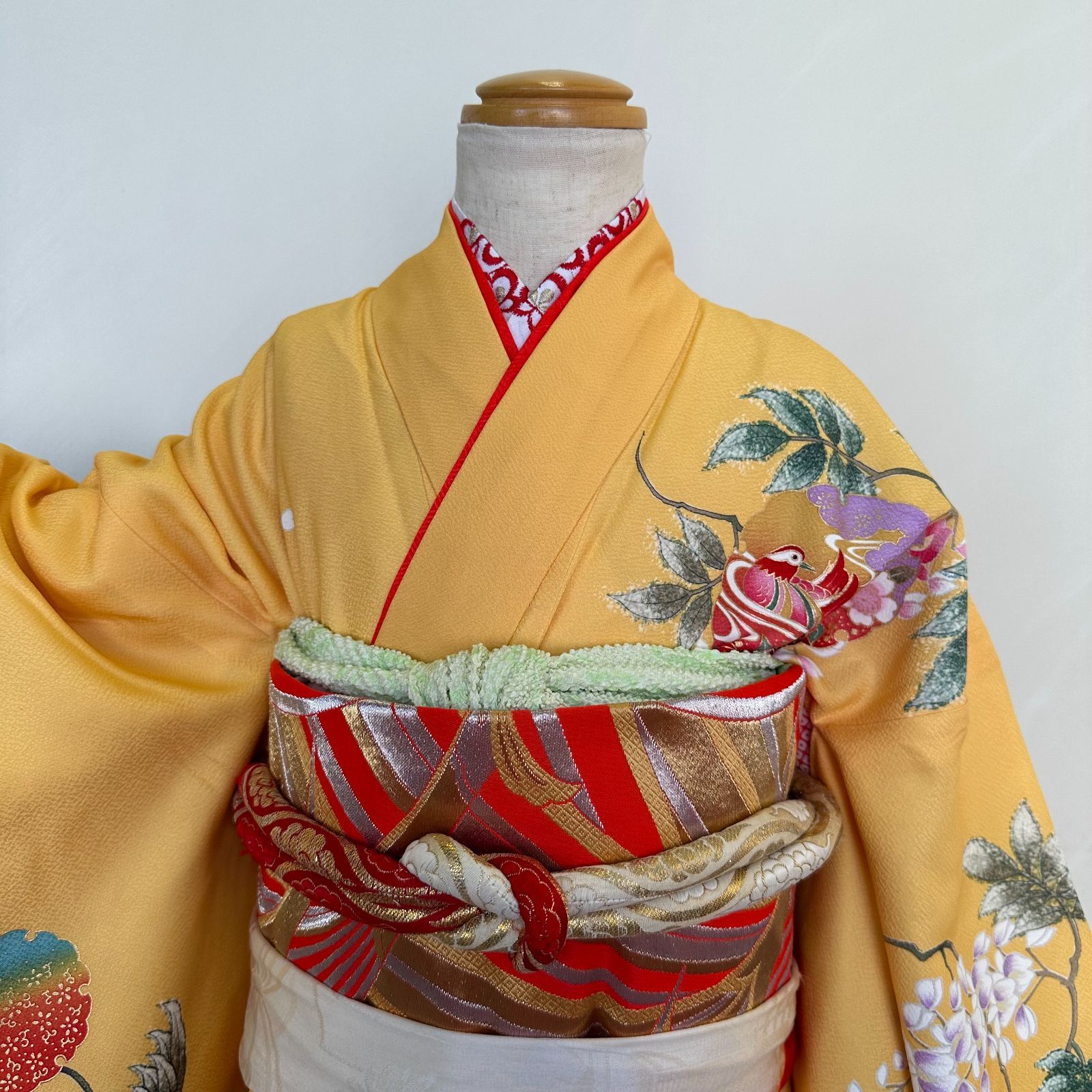 七五三 7歳女の子着物 黄色 長襦袢 帯セット 帯揚げ帯締めしごき付き