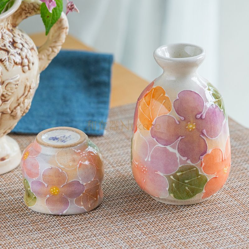 日本製 風花工房 ＊一珍花紋徳利紅＋ぐい吞＊ 酒器 花柄 おしゃれ