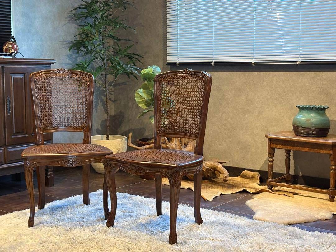 フレンチアンティーク 猫脚 クラシック ラタンシートチェア