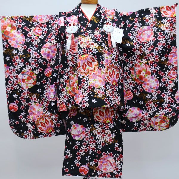 七五三 三歳 女児 被布着物フルセット 黒色 うさぎ 3歳 3才 三才