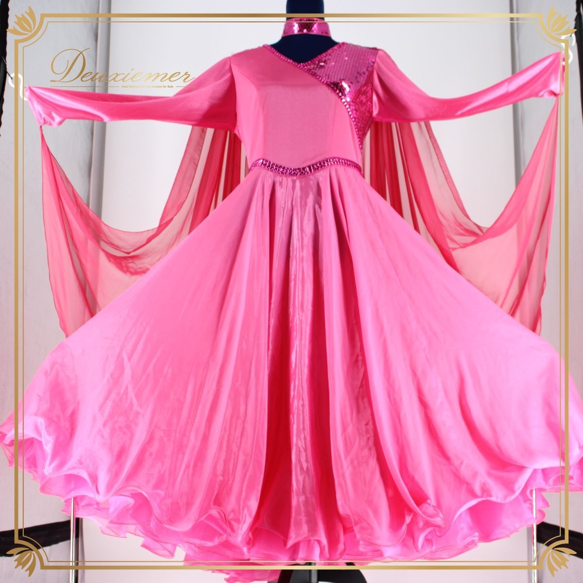 社交ダンス衣装】ワンピース ドレス 濃いピンク ビビッドピンク