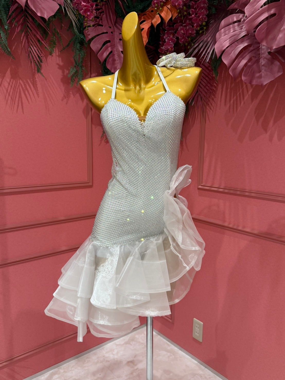 社交ダンス 白 ドレス 競技会 パーティー トライアル ジャンテイ 社交