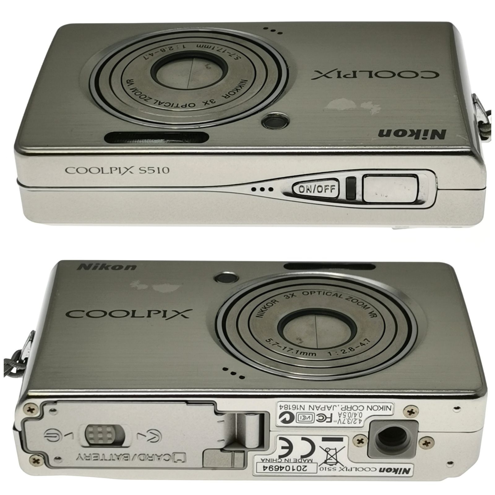 ニコン coolpix s510 シルバー デジカメ 充電器ないため動作未確認