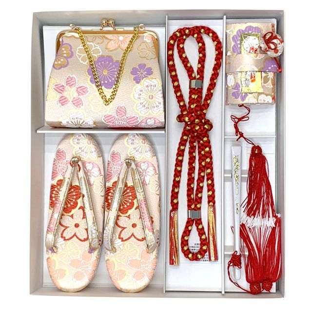 七五三 はこせこセット 草履(21cm) バッグ 筥迫 帯締め 扇子 平簪 7歳