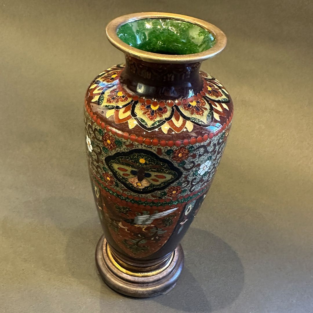 七宝焼 尾張七宝 花器 専用台座付 鳳凰龍紋 - メルカリ