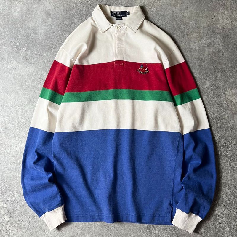 80s USA製 POLO RALPH LAUREN クロスフラッグ 刺繍 ボーダー 長袖