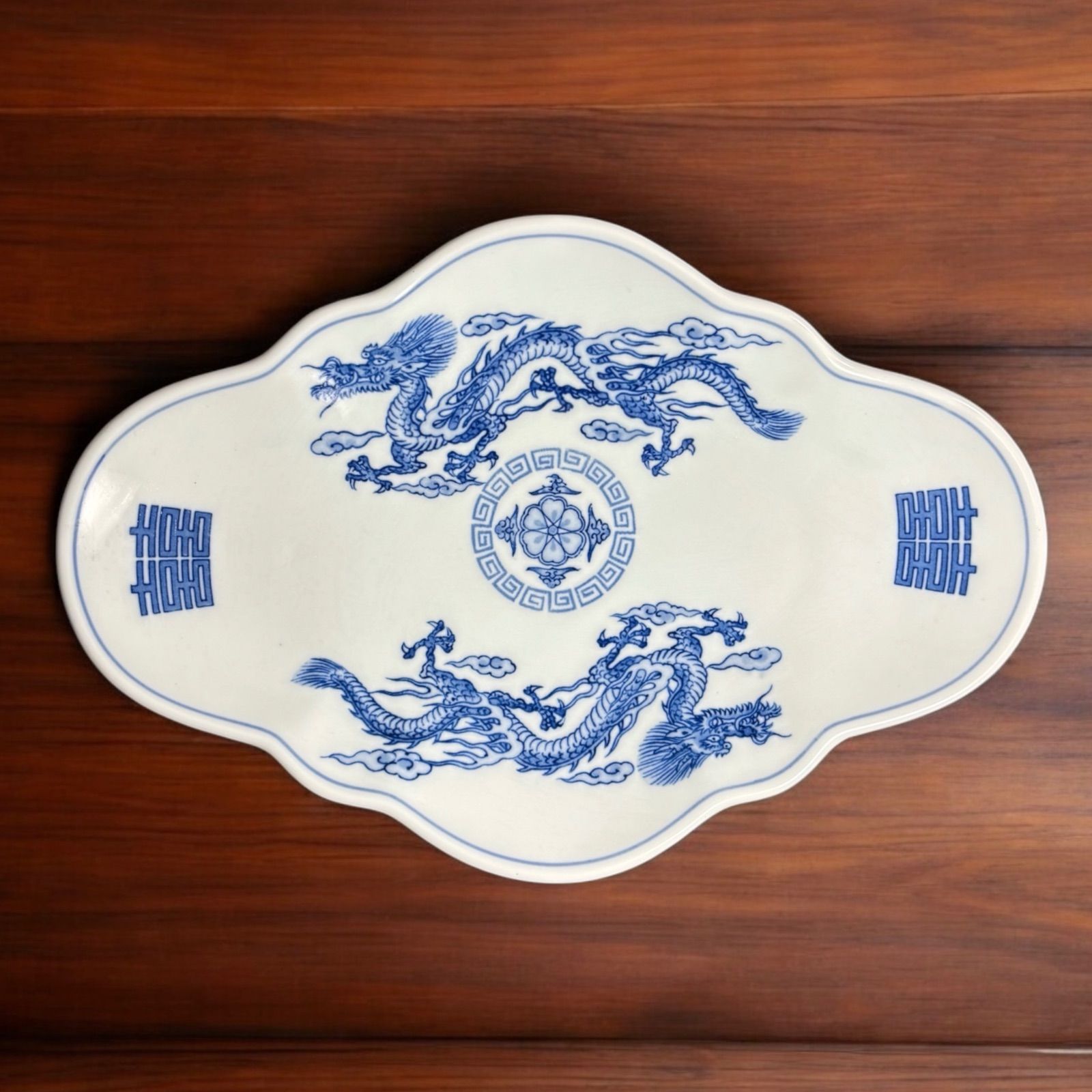 よね川 中華皿 染付 龍 取り皿 飾り皿 チャーハン皿 炒飯皿 ドラゴン