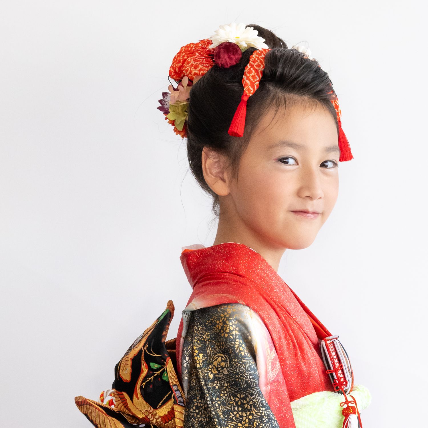 七五三7歳日本髪/ハーフ成人式振袖髪飾り赤A】ヘッドドレス＆水引き赤