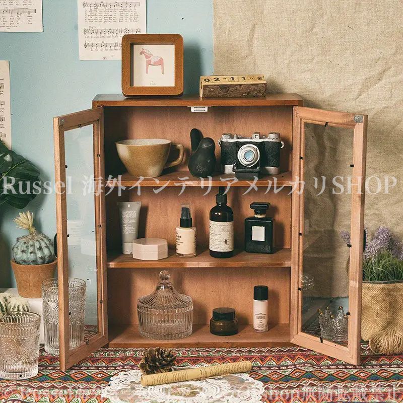 収納キャビネット レトロ調 木製 多機能 大容量 ヴィンテージ
