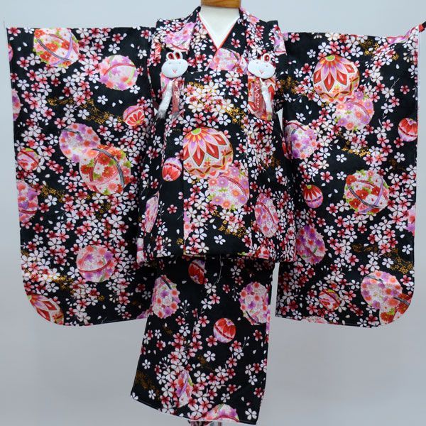 七五三 三歳 女児 被布着物祝着フルセット 黒色 うさぎ 3歳 3才 三才