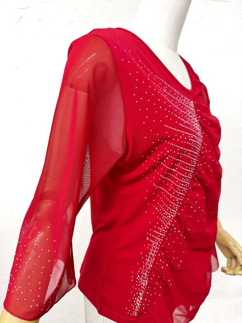ラインストーン】新品 赤 トップ ゆったり デザイン社交ダンス