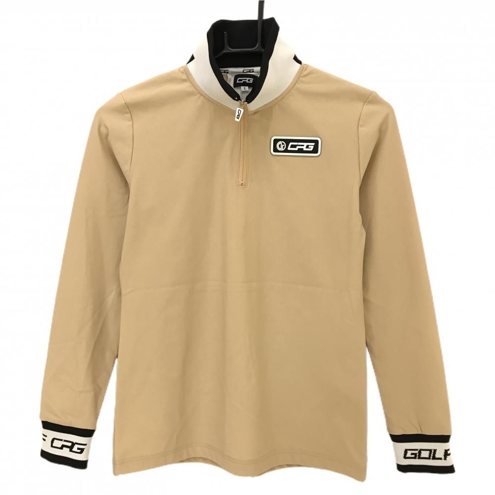 美品】シーピージー 長袖ハイネックシャツ ベージュ×白×黒 ハーフ