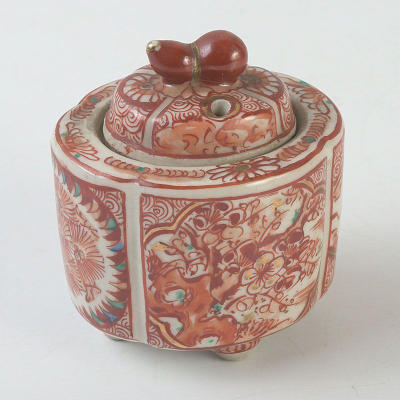 九谷焼 古九谷 赤絵金彩 花山水文 香炉 C S389 - メルカリ