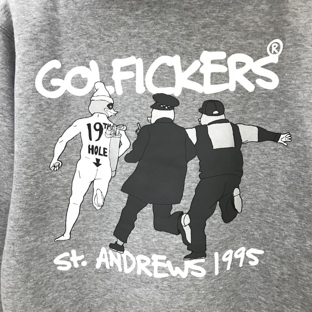 新品】ゴルフィッカーズ パーカー 杢グレー 裏起毛 後ビッグプリント