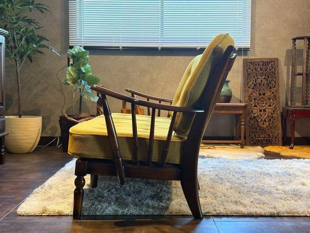 希少 尾州生地 リメイク カリモク 3人用ソファ クラシック コロニアル