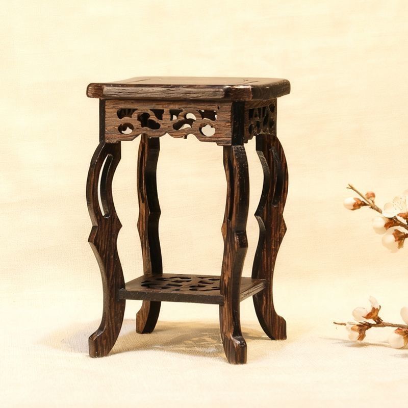 激安 ☆木製 四足 高卓/全高13cm/猫脚/透かし彫/花台/香炉台/飾台/華