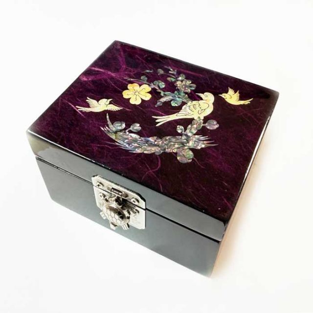 螺鈿細工 宝石箱 小物入れ 紫色に螺鈿の上品な輝き 梅と鳥の 韓国伝統