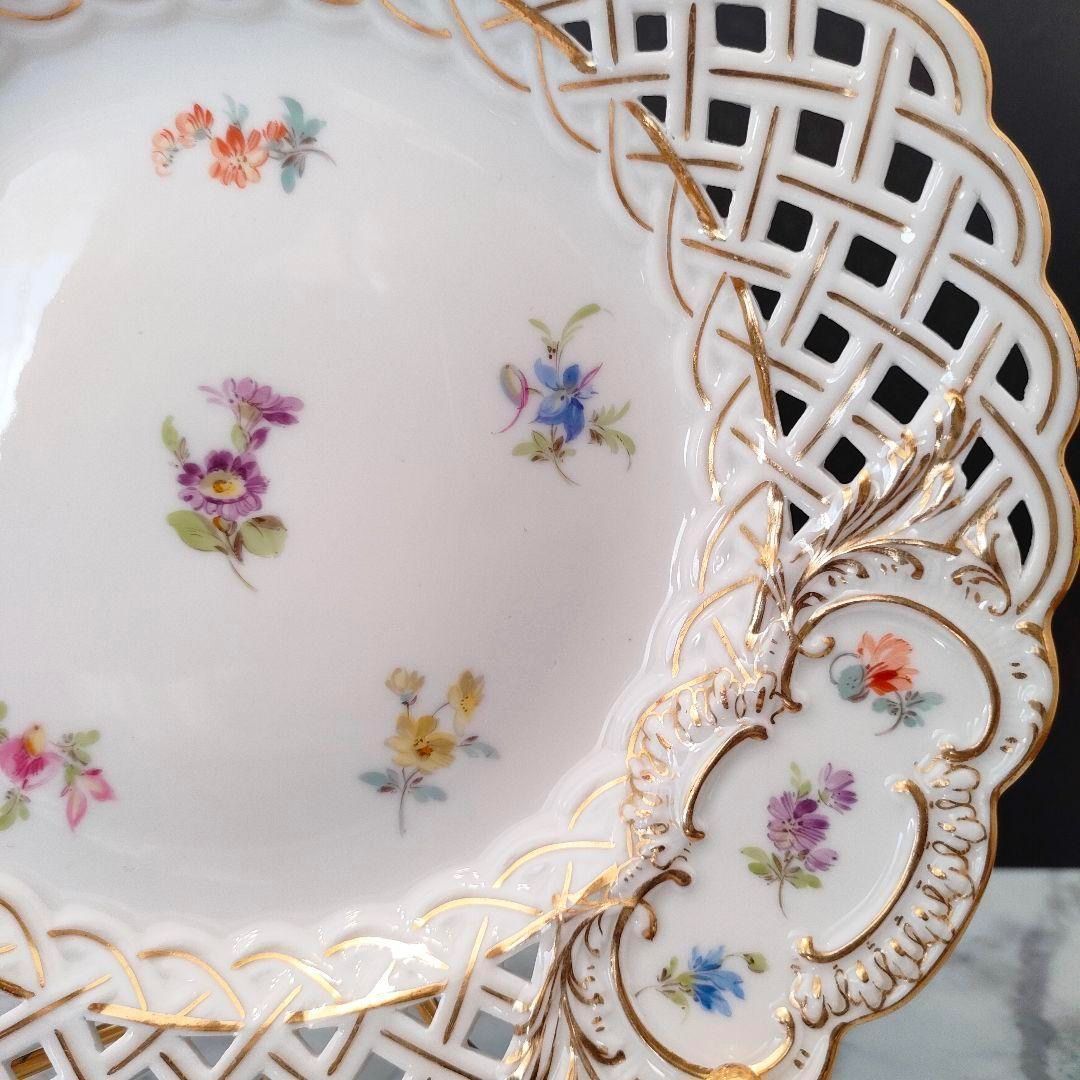 マイセン MEISSEN 透かしプレート 金彩 ピアスエッジ 小花 スキャター
