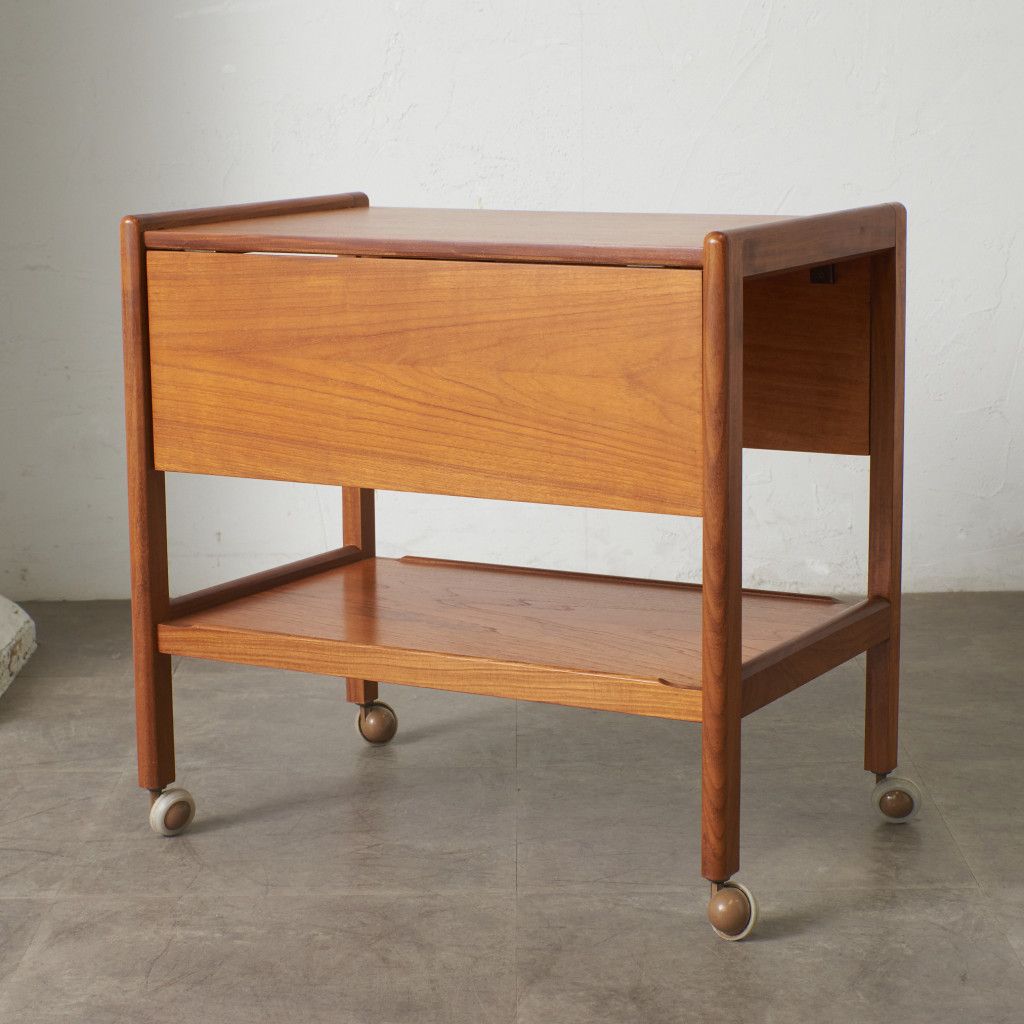 英国アンティーク木製ドロップリーフトロリーテーブル/ワゴン/収納式机