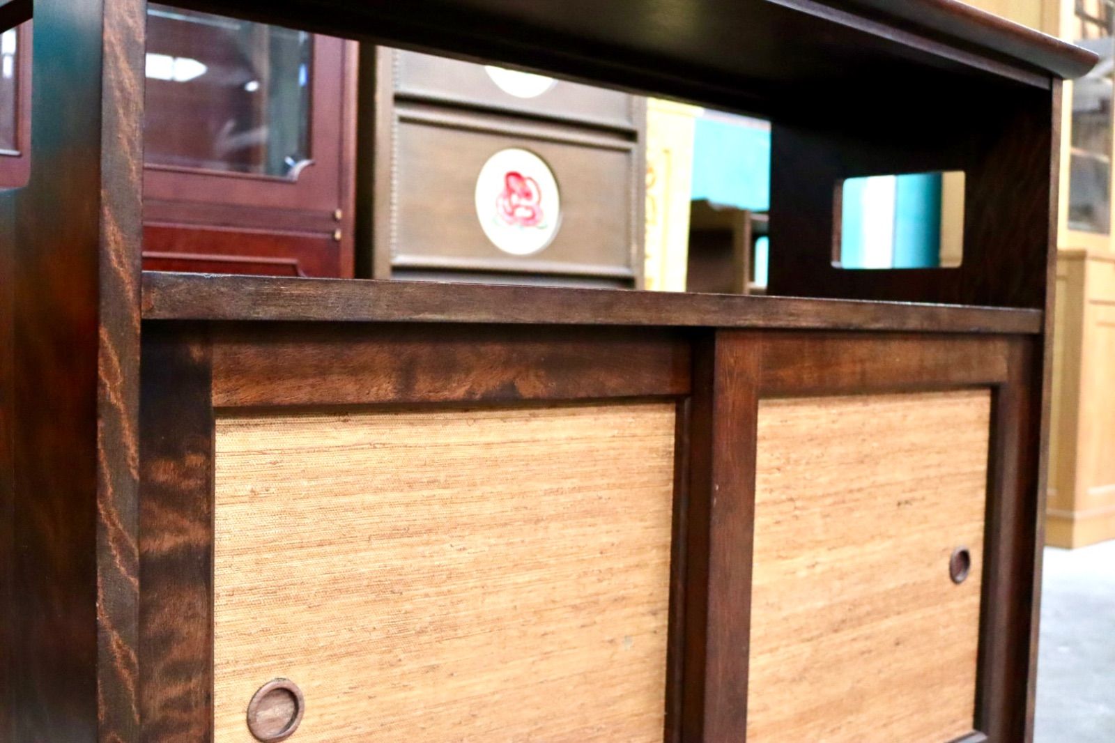 ☆九州 日向民芸 ミズメザクラ 無垢材 茶棚 葛布 キャビネット