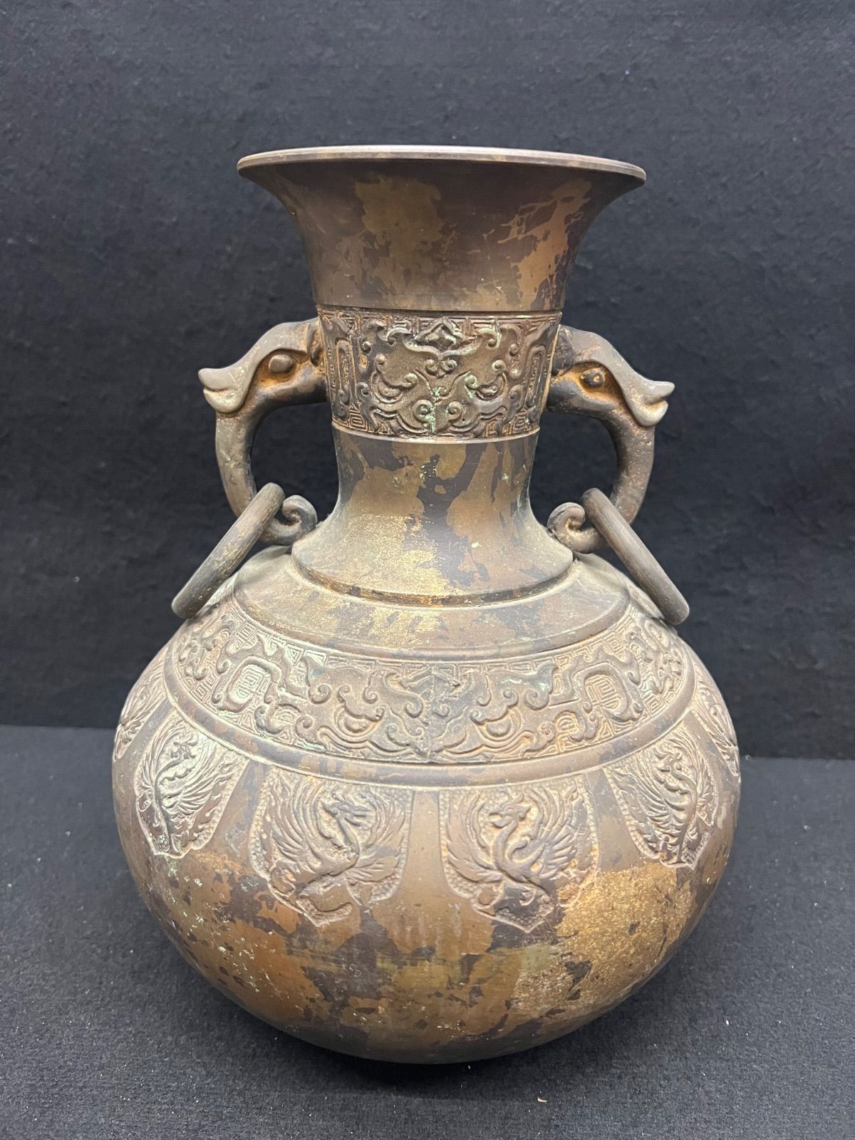 鋳銅 / 花瓶 】吉秀 工芸品 骨董品 銅製 青銅 - メルカリ