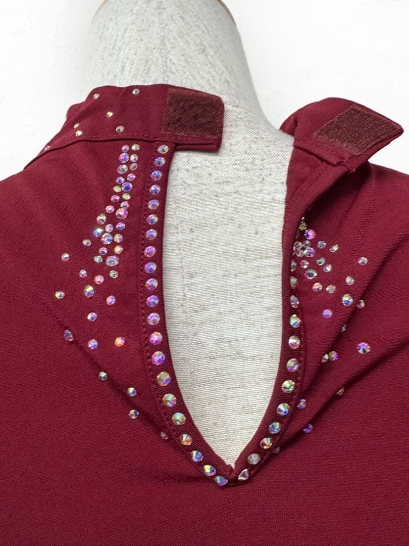 ラインストーン】新品社交ダンス ハイネックデザインカットソーワイン