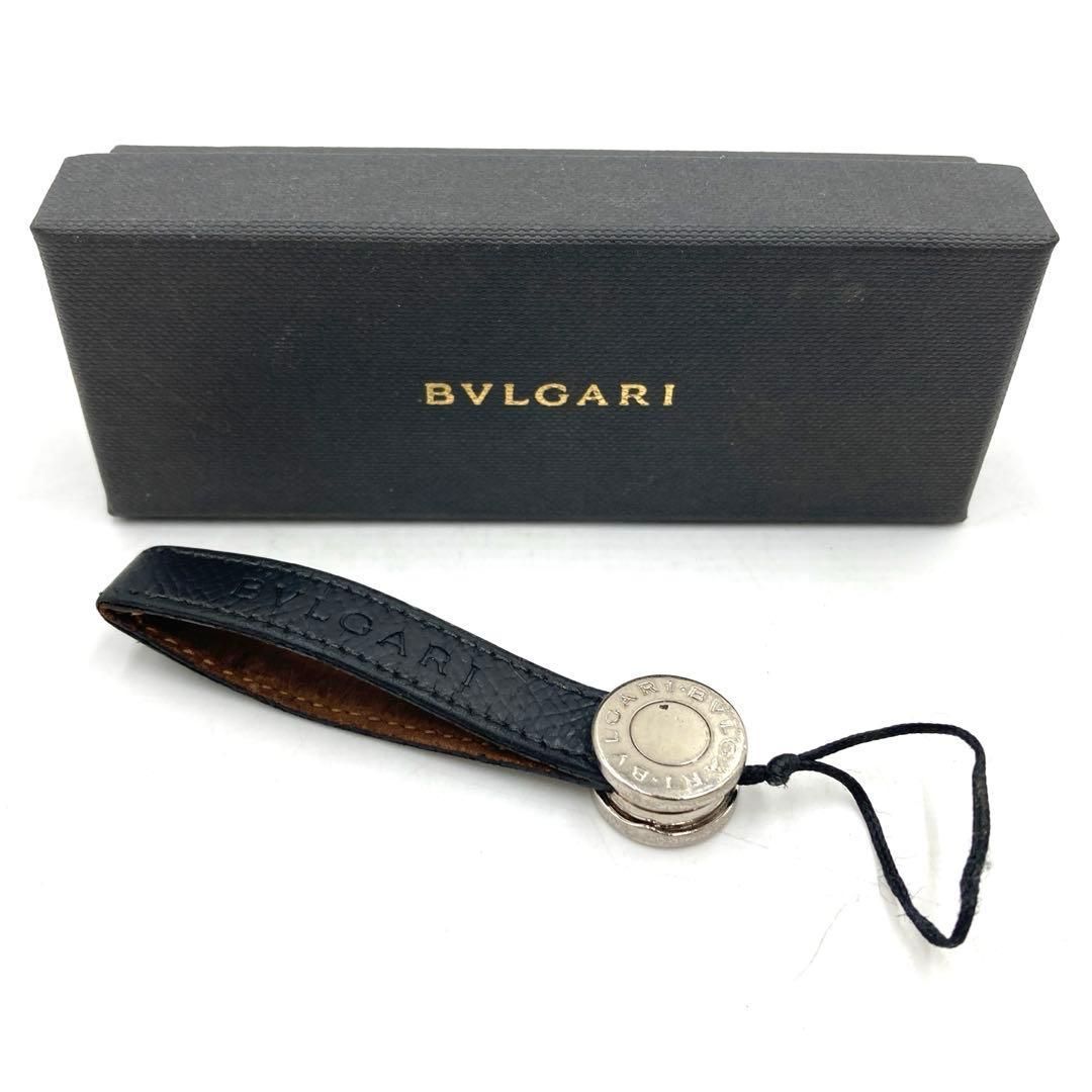 BVLGARI ブルガリ ストラップ キーホルダー ブラック シルバー レザー