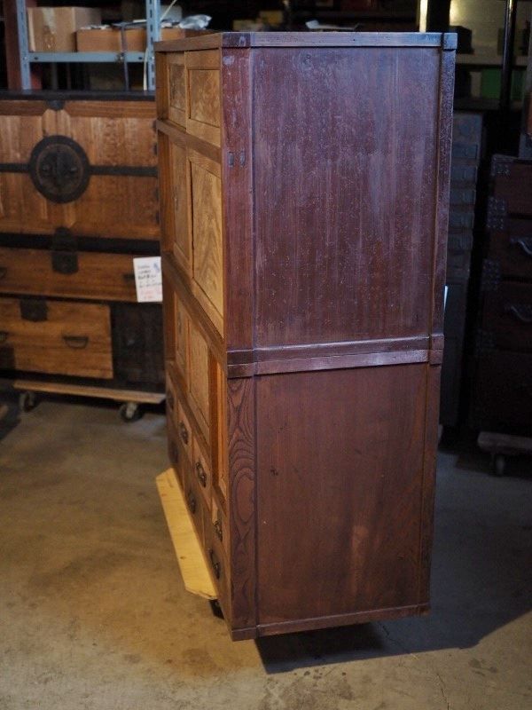 前欅重ねアンティーク水屋箪笥 茶箪笥 大正～昭和初期 古録展 送料無料