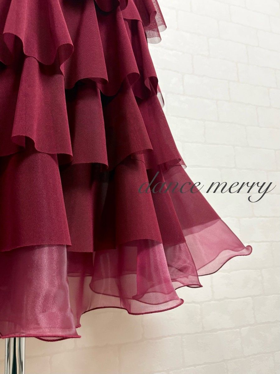 ☆送料無料☆新品 社交ダンス 豪華 スカート ワイン 赤 ティアード