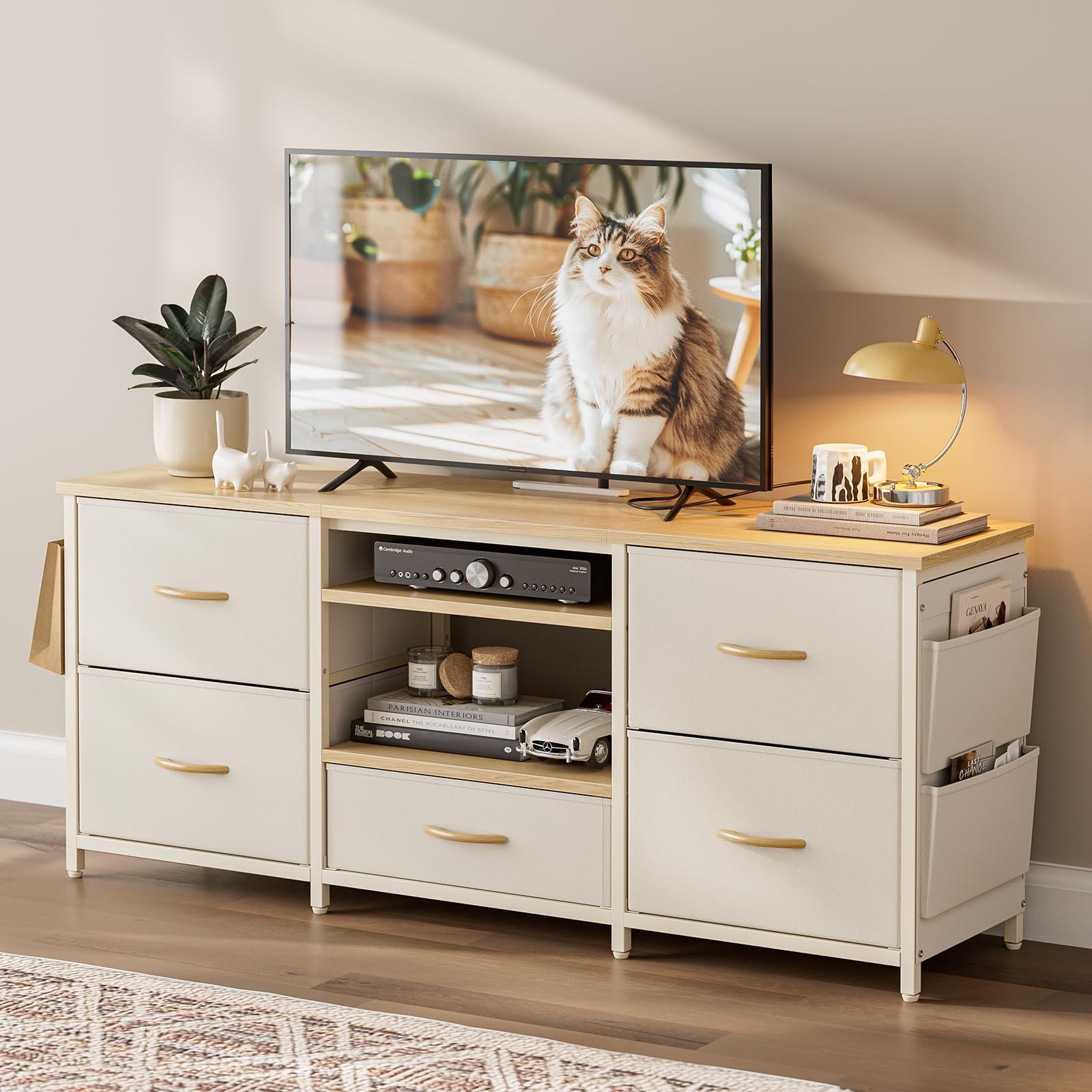 IKIFLY テレビ台 テレビボード 収納チェスト ロータイプ 棚付き