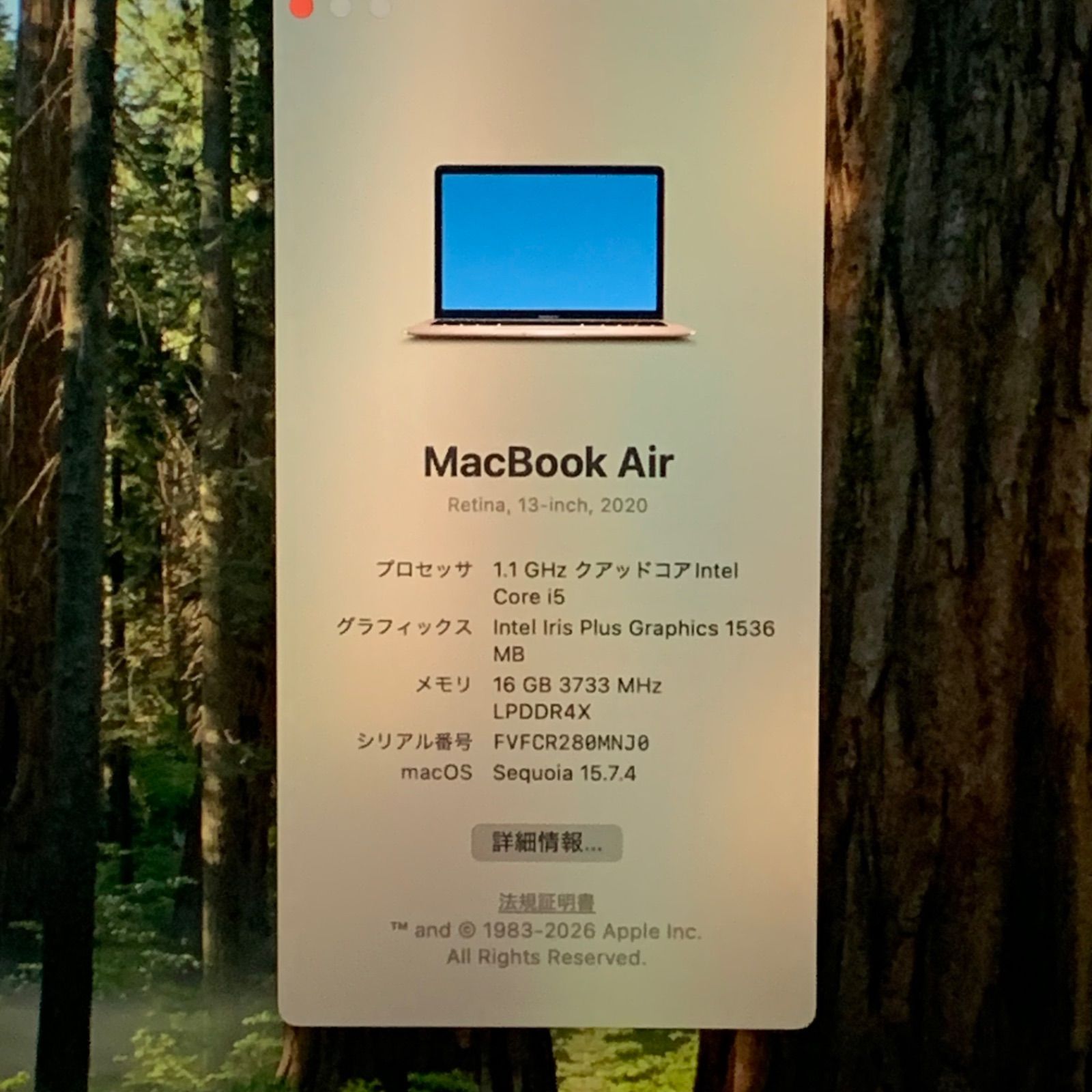 美品】MacBook Air 2020年 i5 SSD256GB メモリ16GB ローズゴールド 充