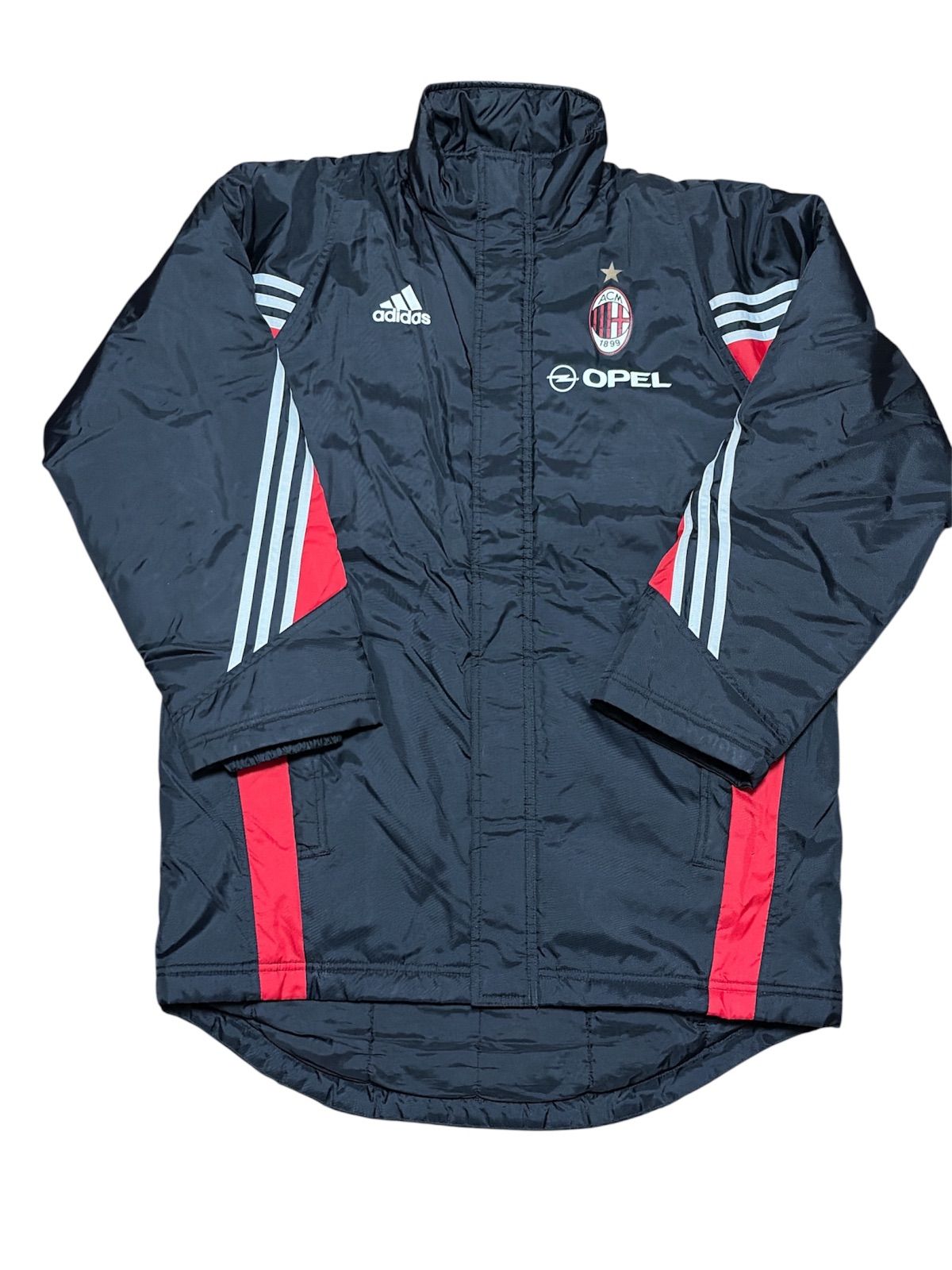 サッカー】ACミラン ナイロンジャケット ベンチコート Oサイズ 黒赤